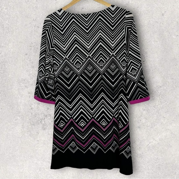 Nordstrom Eliza J Zig Zag Shift Dress Black‎ White Pink Size 4 Stretch EJ4M7405 - Picture 11 of 12